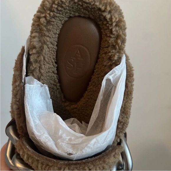 ASH Women's Ghost Fur Mule Slide Clog Brown Leather Silver Metal Chain 7.5 8 38 - Picture 10 of 11